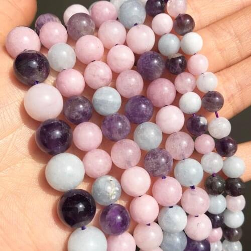 Natural Gem Stone Beads Aqamarines Kunzite Amethysts Round Loose Beads for Jewelry Making DIY Bracelet Accessories 15'' 6 8 10mm