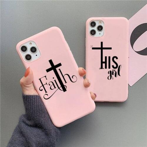 Faith Christian Religious Jesus Cross Phone Case for iPhone 11 Pro Max X XR XS 8 7 6s Plus Matte Candy Pink Silicone Cases