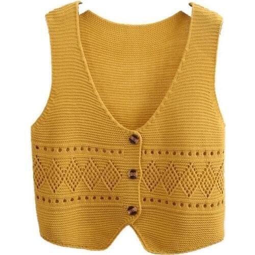 Spring Autumn V Neck Single Breasted Sweater Vest Women Sleeveless Casual Loose Knitted Cardigans Female Short Knitwear