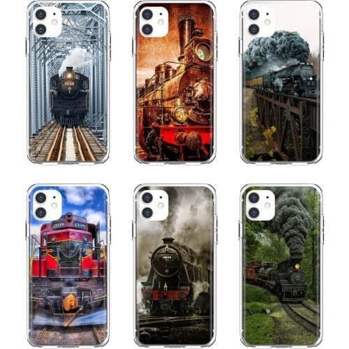 For Apple iPhone 10 11 12 Pro Mini 4S 5S SE 5C 6 6S 7 8 X XR XS Plus Max 2020 Soft Covers Vintage-Train-Railway-Travel-Pattern