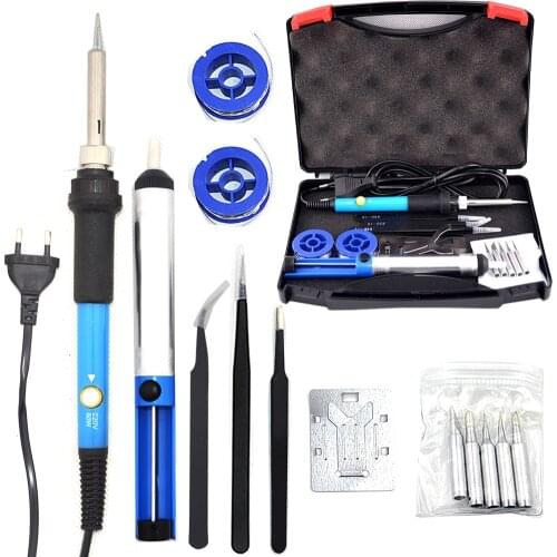 EU plug 60W 220V Temperature Adjustable Electric Welding Solder Soldering Iron set Handle Heat Pencil Tool +5 tip+ Solder Paste