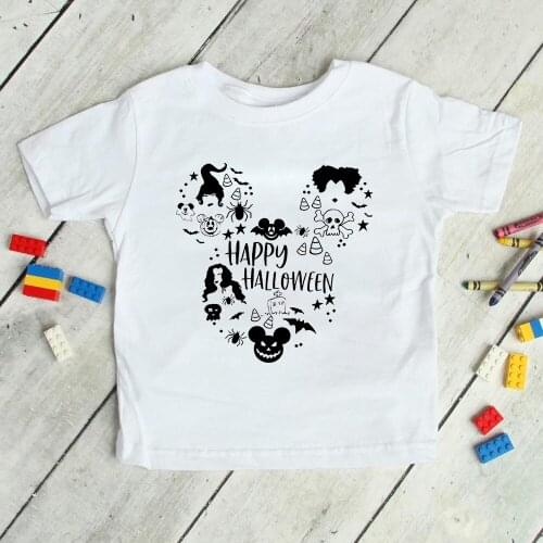 HAPPY HALLOWEEN Disney Cartoon Mickey Mouse Head Tshirt Tops Casual Children T-shirts Ulzzang Hip Hop Streetwear Harajuku Tshirt