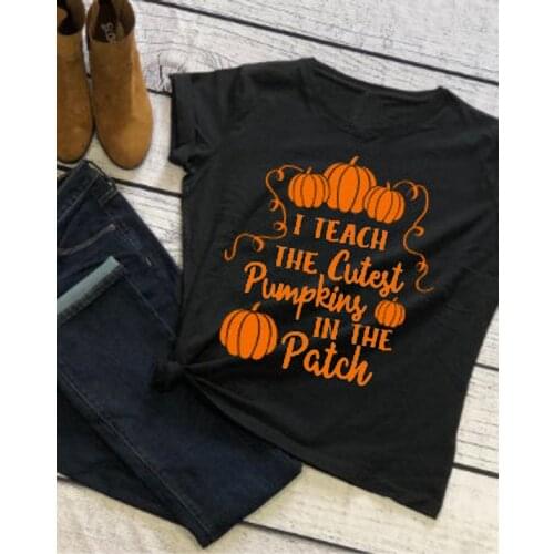 I Teach the Cutest Pumpkins t-shirt funny Halloween women fashion graphic holiday gift young girl grunge tumblr tees party tops