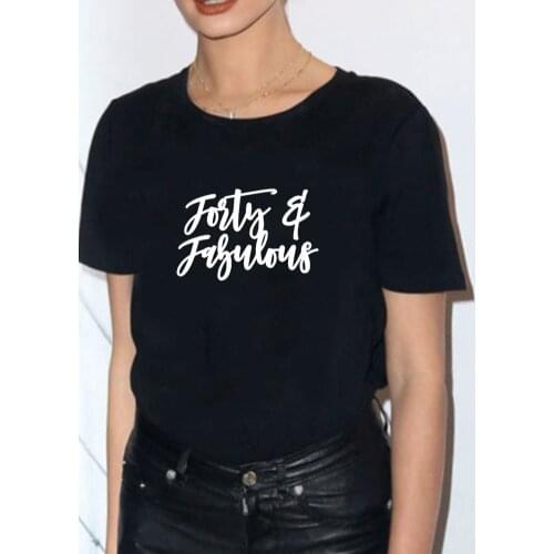 FORTY Printed Tee Shirt Femme O-neck Short Sleeve Cotton Tshirt Women Black White Summer Loose T Shirts for Women Tops