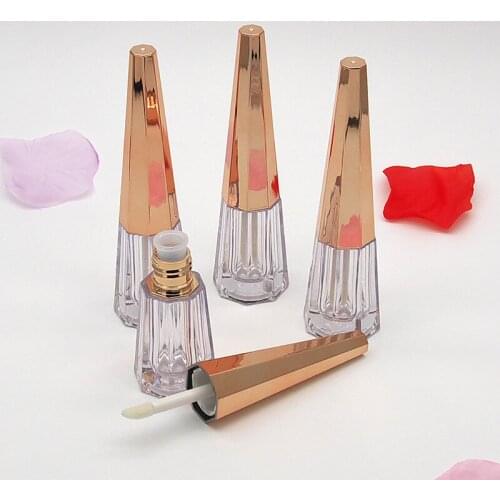 Lip Balm Container Lip Gloss Tube Cone Shape 3ML Sample Rose Gold Cap Lipgloss Tube Plastic Refillable Bottle Eye Lash Container