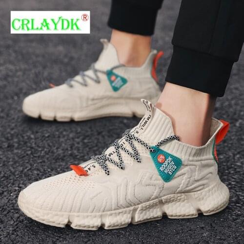 CRLAYDK Lace up Shoes for Men Knitted Soft Outdoor Running Sneakers Walking Casual Student Ankle Trainers Sports Chaussure Homme