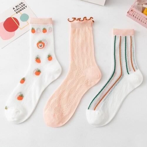 3 pairs of summer JK thin lace stockings Japanese Lolita breathable socks cute fruit stripe pattern womens socks
