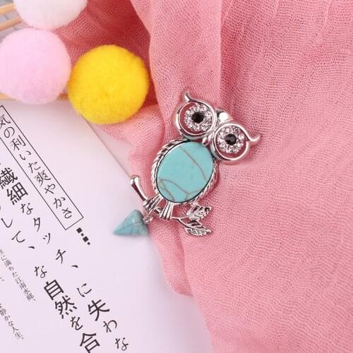 LUBOV New Green Resin Stone Crystal Black Eye Inlaid Silver Color Owl Brooches Pins Trendy Women Corsage Pins Costume Jewelry