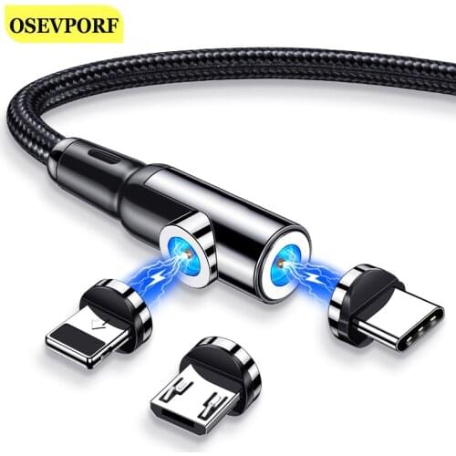 Magnetic Cables LED Micro USB C Type-C Cable Fast Charging For Phone Quick Charge for Huawei P40 Samsung 360 Degree Magnet Cord