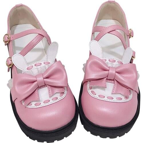 Sweet Girls Cosplay Big Bowknot Female Kawaii Tea Party Platform Mid Heel 3cm Japanese Cute Anime Lolita Shoes Women Feminine