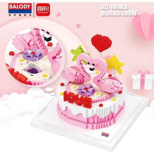 Mini Blocks Birthday Wedding Cake Model Food Flamingo Animal Cartoon Bear Diamond Building Bricks Toys for Children Xmas Gifts