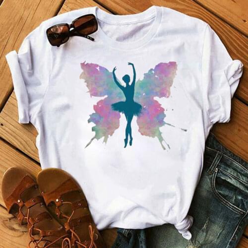Fashion Women T Shirt Watercolor Butterfly Girl Print Tee shirts Female Harajuku Summer Tshirt Cute Tee Ladies Short Sleeve Tops