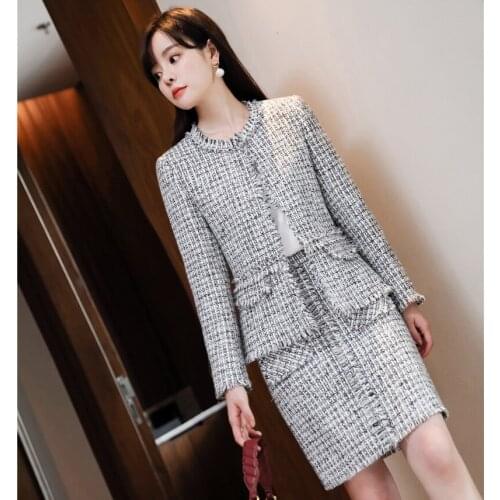 Fashion Women Business Suits with Skirt and Jacket Sets Grey Blazer Office Ladies Work Wear Office Uniform Styles