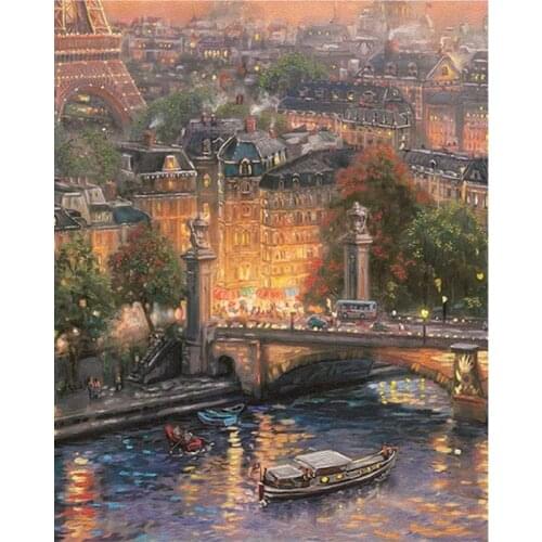 Bridge Night Lamp Picture By Numbers Adults Kit Drawing On Canvas With Frame Diy Coloring By Number Paint Interior Decor Gift