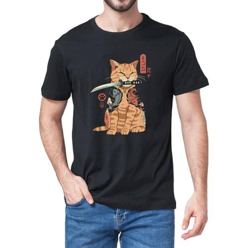 Unisex 100% Japanese Style Cat Anime Samurai Sword Mens Novelty Oversized T-Shirt Women Casual Streetwear Soft Tee EU Size Gift