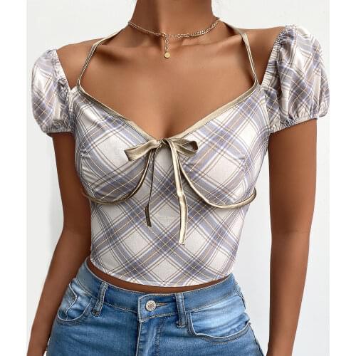 2021 New Puff Sleeve Vintage Blouse Off Shoulder Short Sleeve V Neck Corset Crop Tops Blouses Floral Print Casual Elegant Shirts