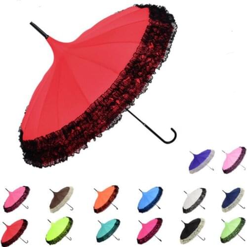 New Elegant Semi-automatic Lace Umbrella Fancy sunny and rainy Pagoda Umbrellas 11 colors available LX4323