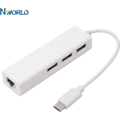 Nworld Type C USB 3.1 to Ethernet Adapter with HUB 3 Ports RJ45 Network Card Lan Adapter for Macbook USB-C Type