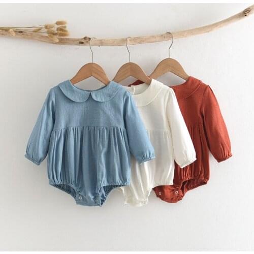 Autumn Baby Romper Cotton Linen Infant Baby Bodysuit Long Sleeve Petal Collar Jumpsuit Breathable Toddler Girls Outfits Clothes