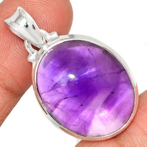 Genuine AMETHYST CAB Pendant 925 Sterling Silver, Total Length : 38.2 mm, AP7019