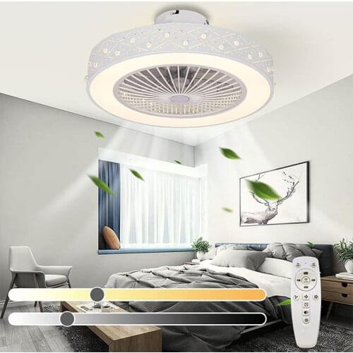 Modern LED Ceiling Fan with Light Quiet Fan Adjustable Wind Speed Invisible Ceiling Fans Lamp for Dining room Bedroom Kitchen