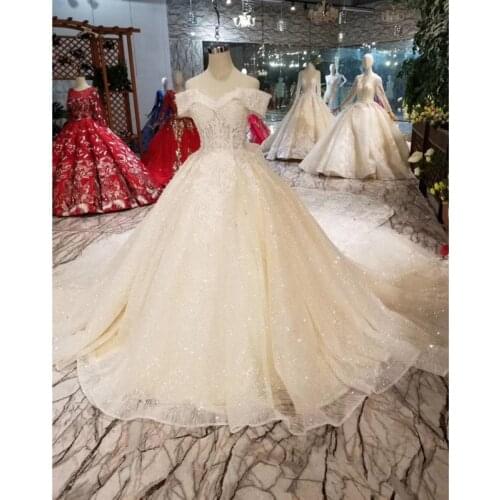 BGW HT4305 Shiny Simple Wedding Dress With Big Bow Off The Shoulder Sweetheart Lace Up Back Bridal Gown With Train Bruidsjurken