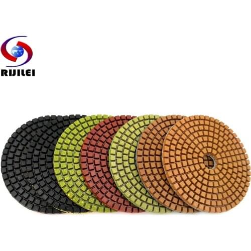 RIJILEI 7PCS/Set 4Inch Diamond Concrete Polishing Pads 100mm Resin Floor Grinding Tools Wet Polishing Stone Grinding Discs LW01