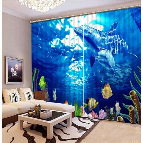 Luxury curtains custom 3d blackout curtains Sea World Dolphin curtains for living room curtains kitchen window