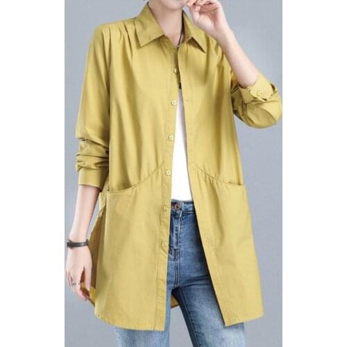 Womens Shirts 2021 Spring/Summer Solid Long Sleeved Shirt Korean Loose Plus Size 4XL Shirts Female Casual Tops Autumn Clothing