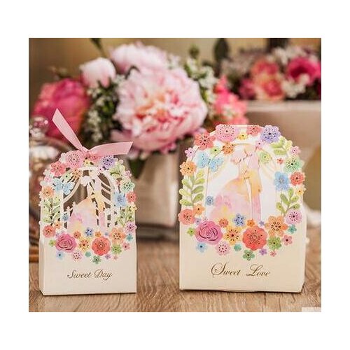 50pcsBride And Groom Wedding Favor Box Flower Gift Box Wedding Decoration Wedding Bride And Groom Candy Box Party Supplies