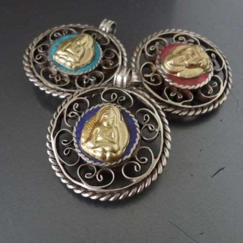 Tibetan Sakyamuni Buddha Amulet Penants Golden Buddha Double Sides Buddha Multi Colors TBP546