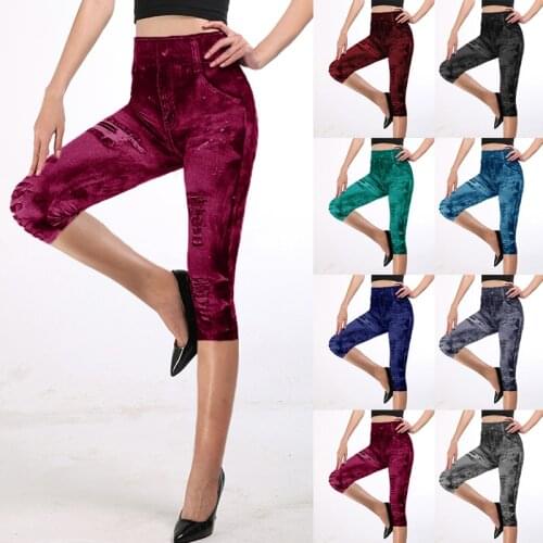 Vertvie Women Fitness Leggings 3/4 Length Yoga Pants for Female High Waist Pants Super Elastic Slim Jeggings Plus Size 3XL