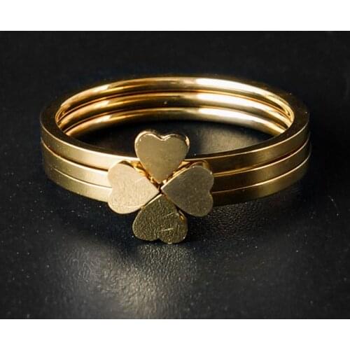 Stainless Steel Jewelry Unique Heart Rings Rose Gold Multilayer Ring for Women Nickle Free CZ Crystal Flower Combination Jewelry