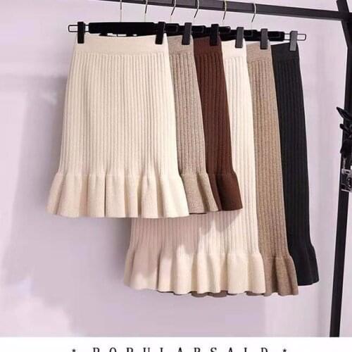 2021 Woman Half Length Elastic Skirts Female Autumn Winter Warm Knitted Straight Skirt Ladies Mid-Long Knitted Casual Skirt H386