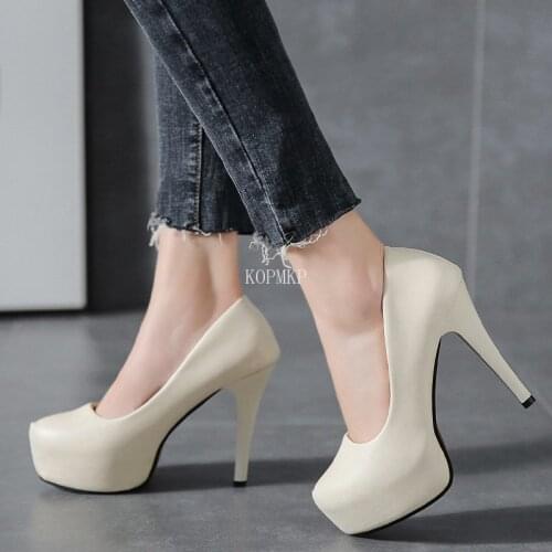 SEXY 2021 Shoes Sexy Wedding Model Women Pump Platform High Heels Black Beige Stilettos Kopmkp Party Square Toe Plus Size 35-44