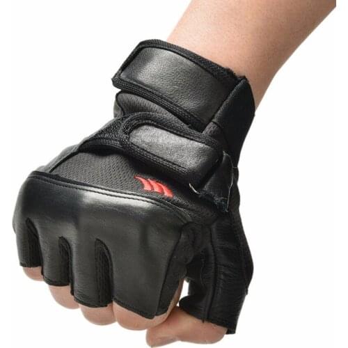 1Pair Men Black PU Leather Weight Lifting Gym Gloves Workout Wrist Wrap Sports Exercise Training Fitness Hot Sale