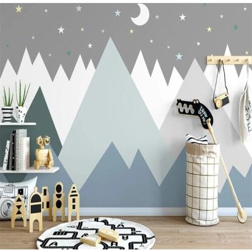Milofi custom 3D wallpaper mural cartoon geometric mountain peak moonlight childrens room background wall decoration painting w