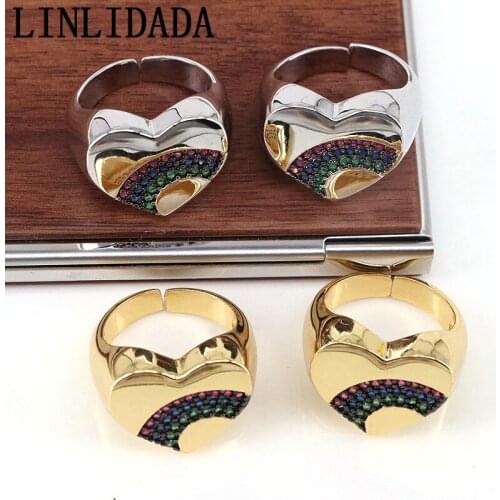 5Pcs Fashion New Rainbow Zircon Heart Love Rings Gold Silver Plated Colorful Color Rings for Women Party Gift