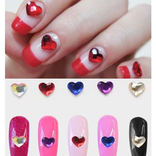 50PCS 6MM Rhinestones Nail Art Heart Shaped Flat-back Rhinestone Heart Flatbacks No-Hotfix 6mm nail art rhinestones (CRYSTAL AB)