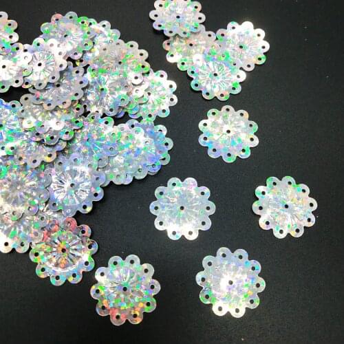 500pcs/lot Big Flower Sequins 18mm PVC Sewing DIY Laser Hologram Laser Silver