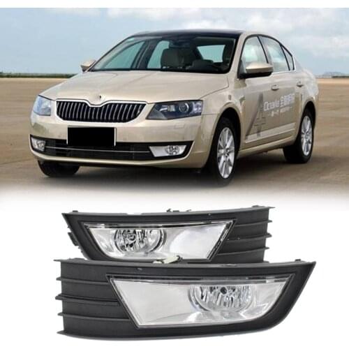 Car-Styling Front Fog Lamp Fog Light and Grille Cover for Skoda Octavia A7 2013 2014 2015 2016 2017