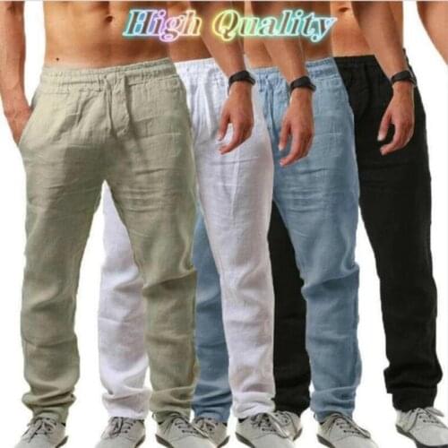 COZOK New Mens Cotton Linen Pants Male Summer Autumn Breathable Solid Color Linen Trousers Joggers Fitness Streetwear S-4XL