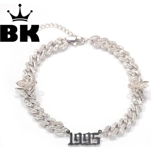 Stainless Years 1990-2000 Miami 9mm with Butterfly 9inchAnkle Gold Plated Luxury Copper Micro Paved CZ Cuban Joining Chain