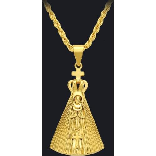 Fashio Gold Color Blessed Virgin Mary Pendant Necklace Cocktail Party Anniversary Gift Cross Chain Hip Hop Jewelry for Men Women