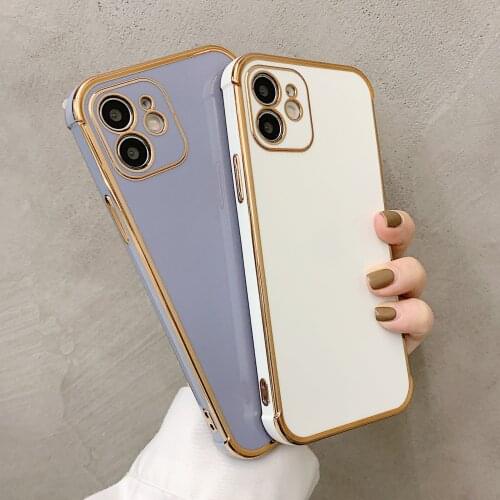 Luxruy Square Plated Phone Case For iPhone 12 11 Pro Max XR X XS Max 7 8 Plus SE 2 Silicone Plain Gold Electroplate Phone Cover