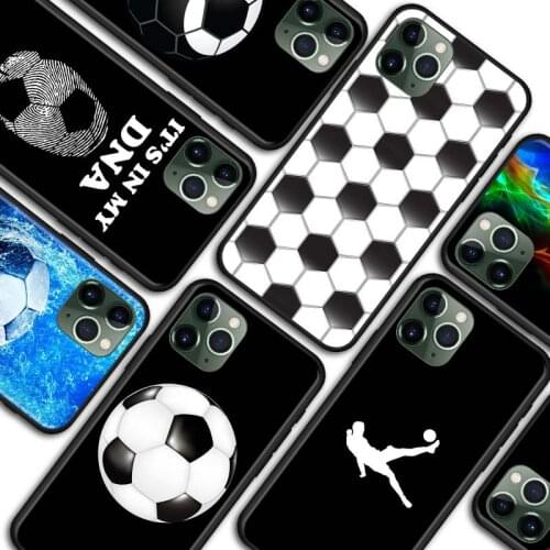 Phone Case for iPhone 11 Pro 7 8 SE 2020 X XR XS MAX 11 Pro Max 12 Pro 6 6s 7 8 Plus Black Soft Cover Football Soccer Ball Shell