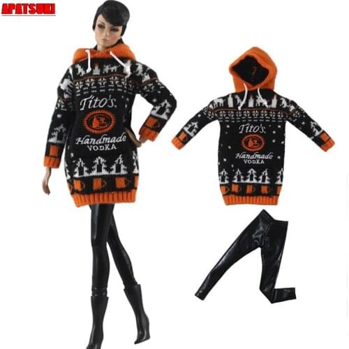 Black Brown Fashion Doll Clothes Set for Barbie Doll Outfits Christmas Sweater Hoodie & Legging 1/6 BJD Dolls Accessories Toys