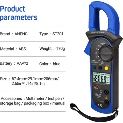 Digital Clamp Multimeter ST-201 True RMS LCD Multifuction Ohm DC AC Voltmeter AC Ammeter Data Tester