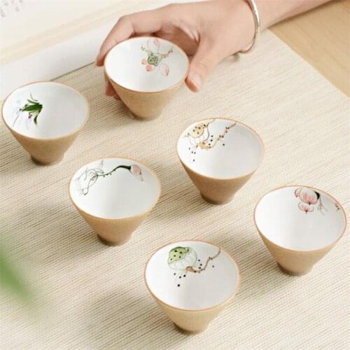 Jingdezhen Hand-painted Flower Pattern Tea Cup Handmade Color Glaze Pottery Teacup Ceramic Kung Fu Water Cup Office Drinkware