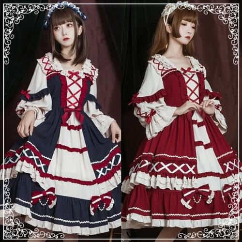 Palace princess sweet lolita dress lace bowknot falbala high waist victorian dress kawaii girl gothic lolita op loli cosplay